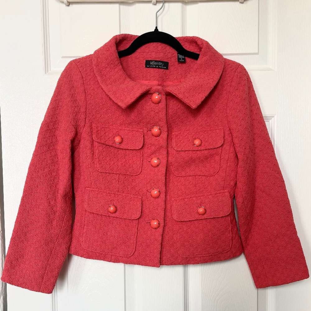 Lord & Taylor Coral Tweed Tailored Blazer